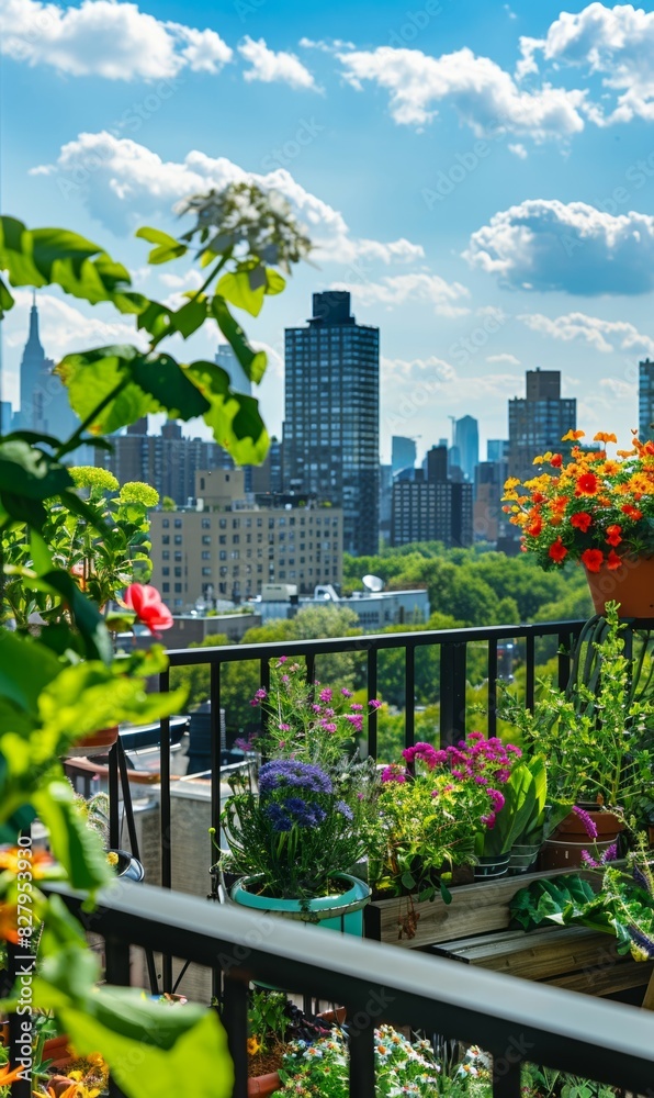Fototapeta premium green plants and garden on rooftop of residential or office building, nature and contemporary architecture, balance and harmony of city and human, sustainable roof top ecosystem