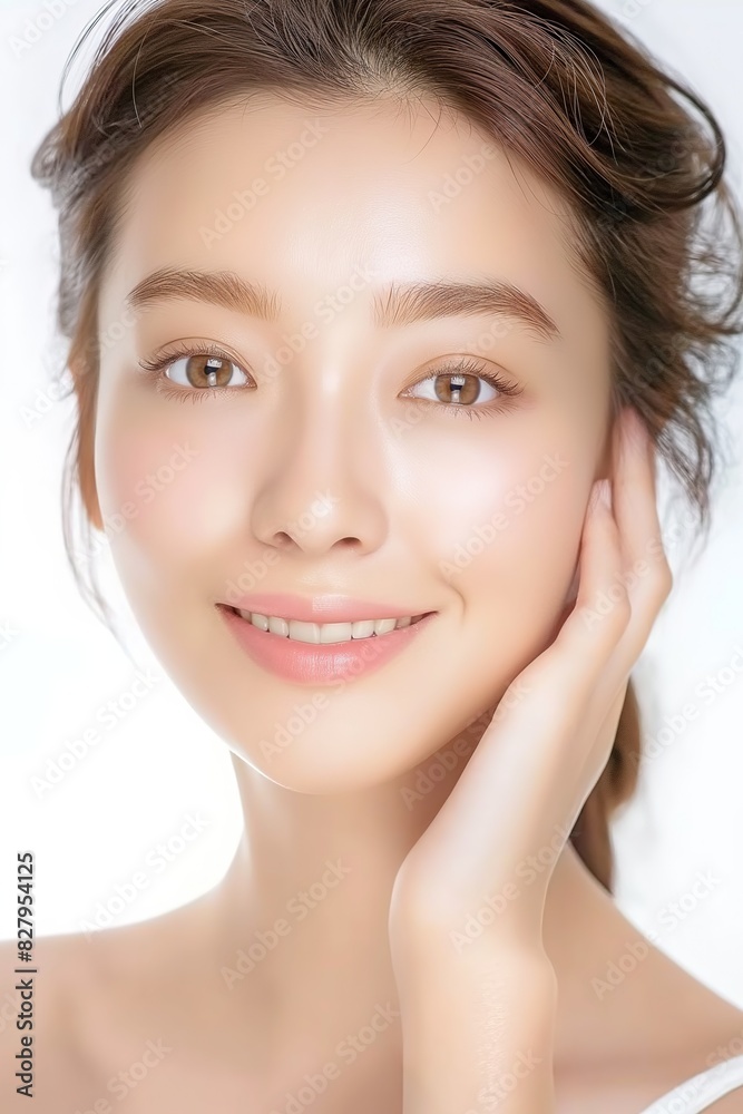 close up face portrait of young pretty Asian woman with bright flawless skin, beauty cosmetic or skincare fashion portrait with copy space close up face portrait of young pretty Asian woman with bright flawless skin, beauty cosmetic or skincare fashion portrait with copy space