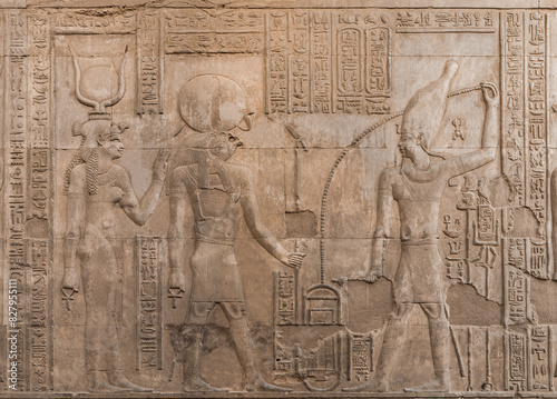 wall Reliefs at the Temple of Kom Ombo at Aswan Egypt.