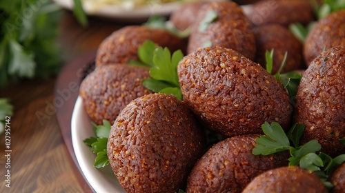 Kibbeh. The traditional Arabian snack. Arabic meat appetizer kibbeh. Generative Ai photo