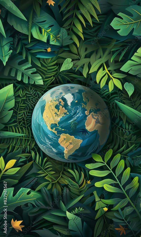 illustration of planet Earth globe in green leaves, responsible consumption and resources sustainability, balance of ecology and harmony with environment concept illustration of planet Earth globe in green leaves, responsible consumption and resources sustainability, balance of ecology and harmony with environment concept
