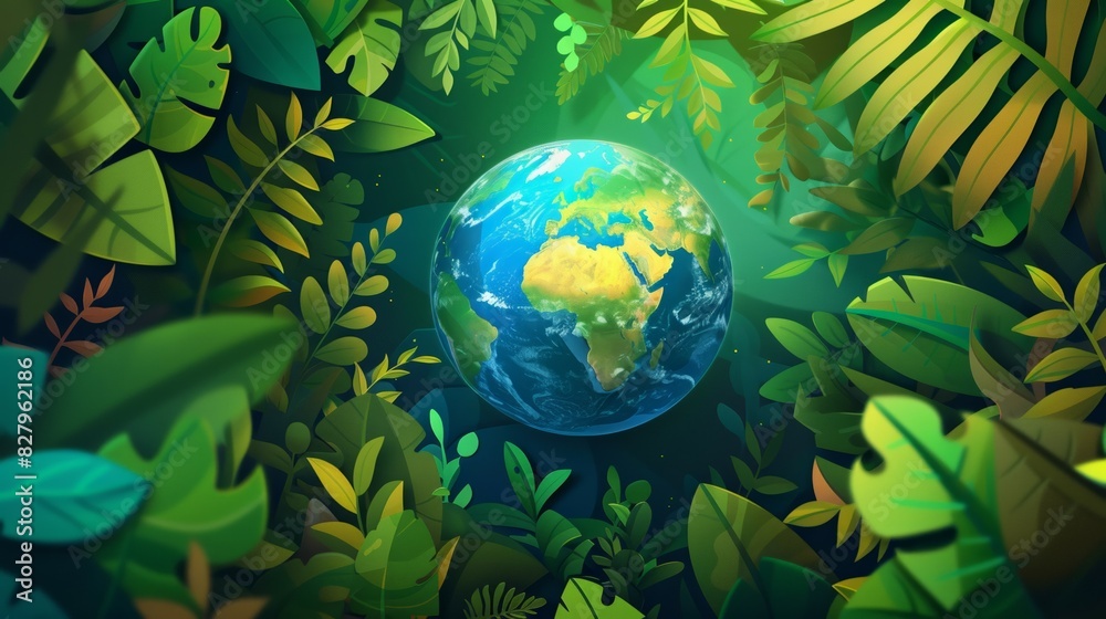illustration of planet Earth globe in green leaves, responsible consumption and resources sustainability, balance of ecology and harmony with environment concept illustration of planet Earth globe in green leaves, responsible consumption and resources sustainability, balance of ecology and harmony with environment concept
