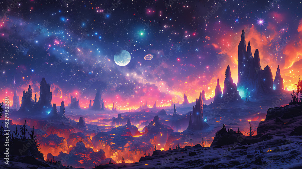 illustration of a cosmic dance party on a distant planet with alien DJs pulsating music and intergalactic revelers celebrating in zero gravity beneath a canopy of stars illustration of a cosmic dance party on a distant planet with alien DJs pulsating music and intergalactic revelers celebrating in zero gravity beneath a canopy of stars