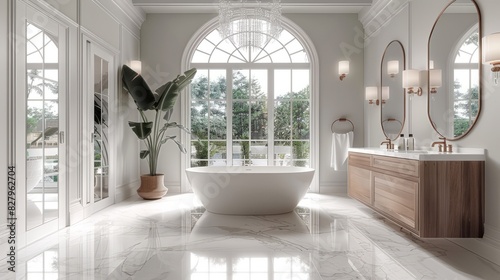 Charming and luxurious bathroom with modern tiled walls Decorated with accent tiles of matching colors  LED lights highlight key features. Create an atmosphere of sophistication and elegance