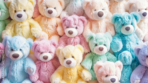 Colorful teddy bear plush toys arranged in a pattern photo