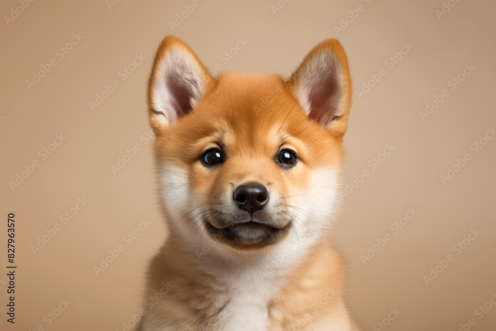 Cute Shiba Inu puppy looking at camera. Head close-up portrait of Shiba Inu dog. White Isolated background. Generative AI Cute Shiba Inu puppy looking at camera. Head close-up portrait of Shiba Inu dog. White Isolated background. Generative AI
