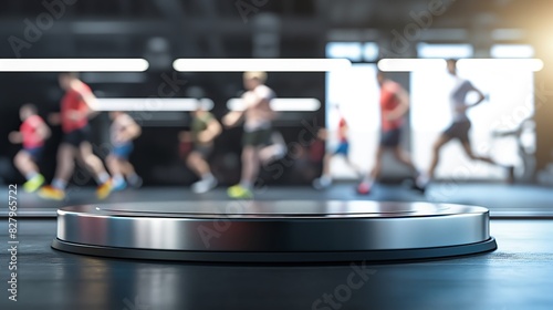 Wallpaper Mural Sleek Steel Podium in High-Energy Gym Setting for Sports and Fitness Equipment Photography Torontodigital.ca