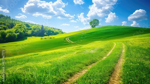 Bright green meadow with grass