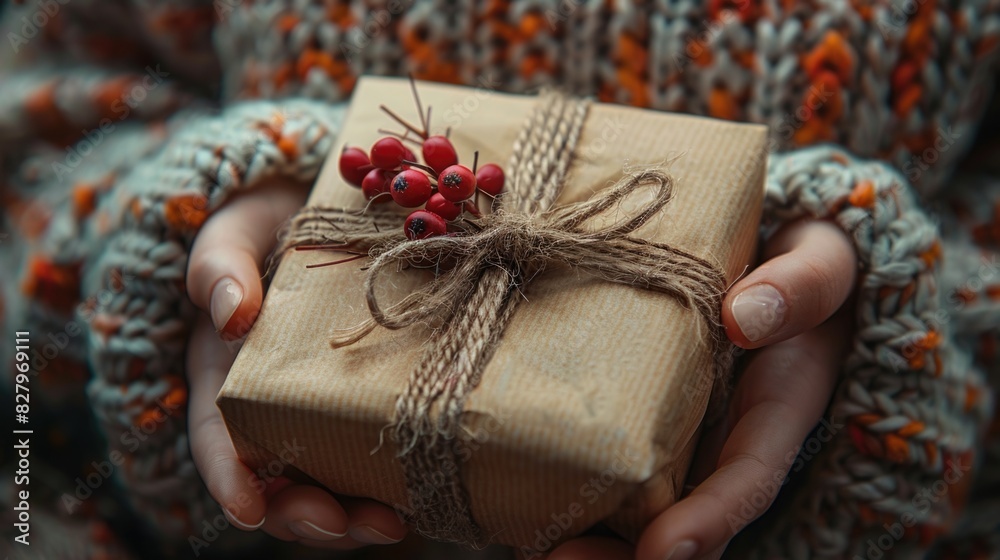 A person holds a wrapped present in their hands, showcasing the excitement and anticipation of a gift. A person holds a wrapped present in their hands, showcasing the excitement and anticipation of a gift.