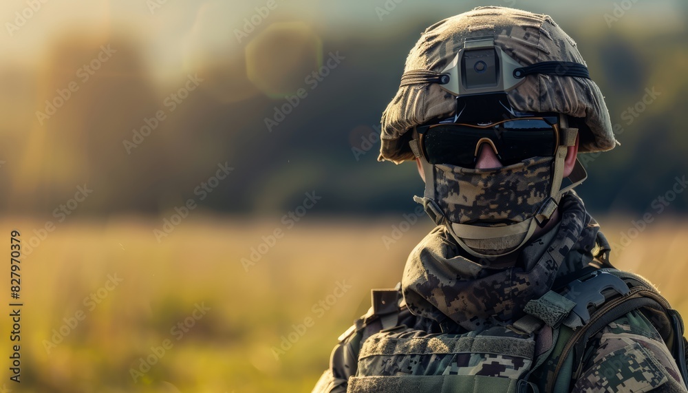 Soldier in Full Tactical Gear, Camouflage and Helmet, Outdoor Military Operation Soldier in Full Tactical Gear, Camouflage and Helmet, Outdoor Military Operation