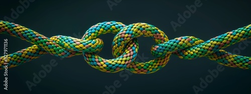 Bright green rope with a tied knot on a dark background, banner  © John_Doo78