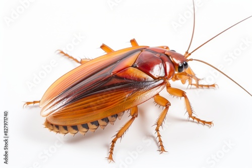 Detailed macro shot of light brown german cockroach with distinct dark stripes on its proboscis