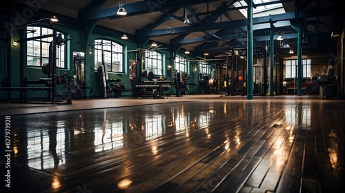 Empty gym space  silent atmosphere and emphasized spaciousness