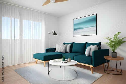 mock up posters in living room interior. Interior scandinavian style. 3d rendering  3d illustration