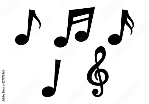 Note music vector illustration. Music note black icons set. Isolated music notes symbols on white background. Music notes icon set, notes symbol