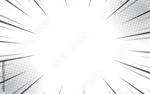 Comic book black and white radial lines background. Manga speed frame. Super hero action. Vector illustration.