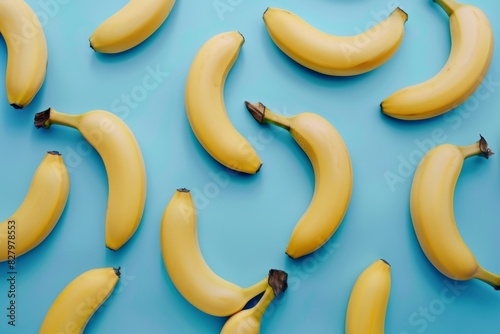 Bananas on a blue background, showcasing vibrant colors, creative design, and modern aesthetics in a seamless pattern