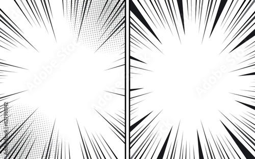 vector comic book page template with radial speed lines background in manga anime style. black and white illustration vector
