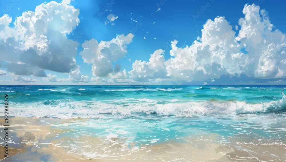 Panorama beach with palm trees and clouds in the sky Panorama beach with palm trees and clouds in the sky