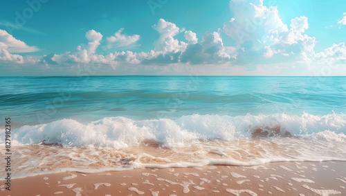 Panorama beach with palm trees and clouds in the sky