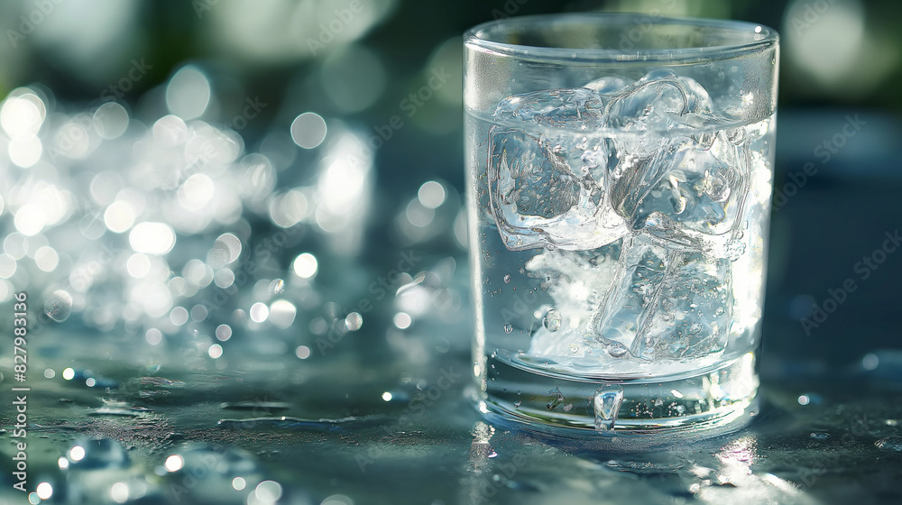 glass of water with ice on the table glass of water with ice on the table
