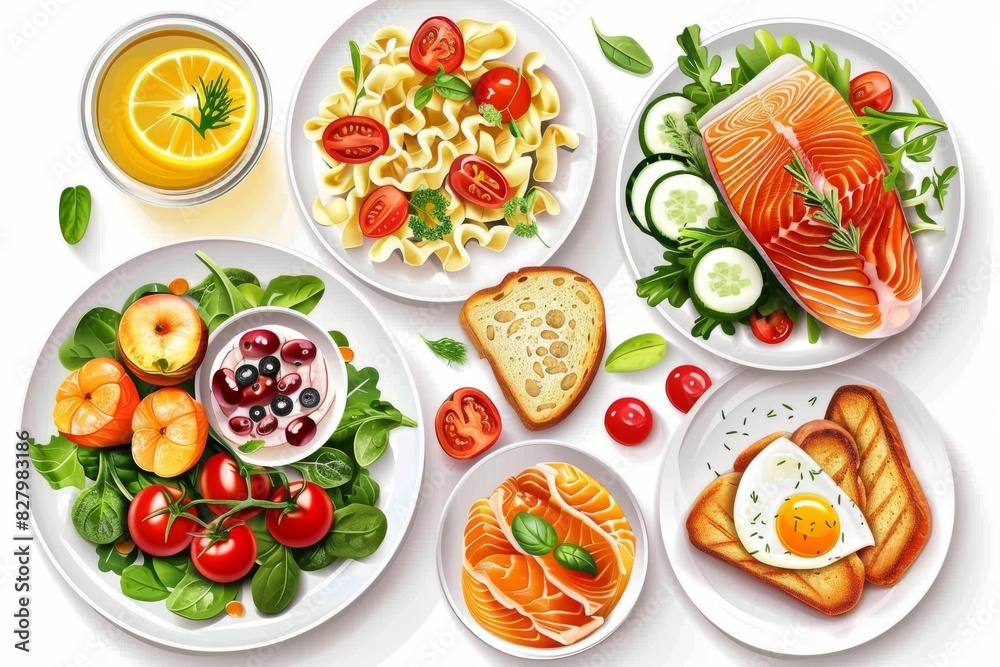 Lively and colorful breakfast setup with an array of healthy options, perfect for a family gathering Lively and colorful breakfast setup with an array of healthy options, perfect for a family gathering