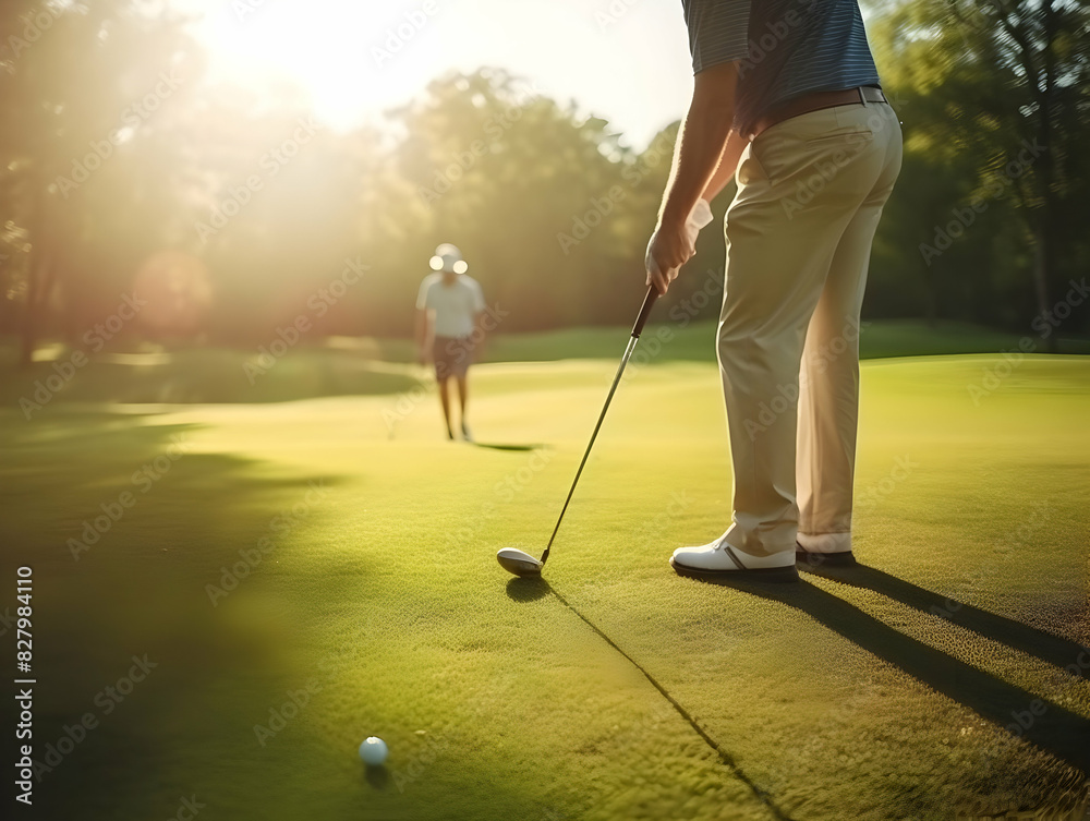 Fototapeta premium Golf Playing, Golf balls on Golf Club, Professional golf course, Golfer putting golf ball on the green golf, Golf Players Playing, Ai Generated Photo