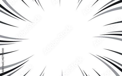 Comic book black and white radial lines background. Manga speed frame. Super hero action. Vector illustration.