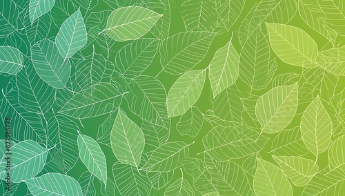 Green texture background with a simple leaf outline seamless pattern for eco-friendly sustainable environment, natural aesthetic, backdrop, illustration