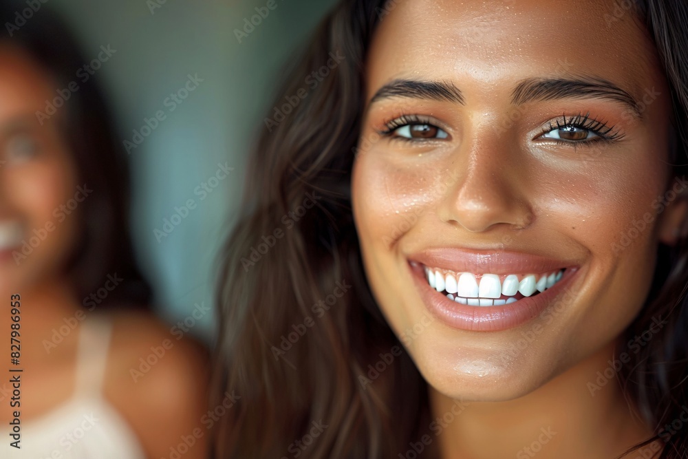 A professionally taken photograph of a smiling Hispanic woman with white teeth A professionally taken photograph of a smiling Hispanic woman with white teeth