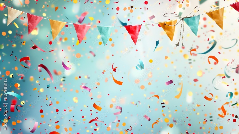 Background with colorful bunting flags and confetti Background with colorful bunting flags and confetti
