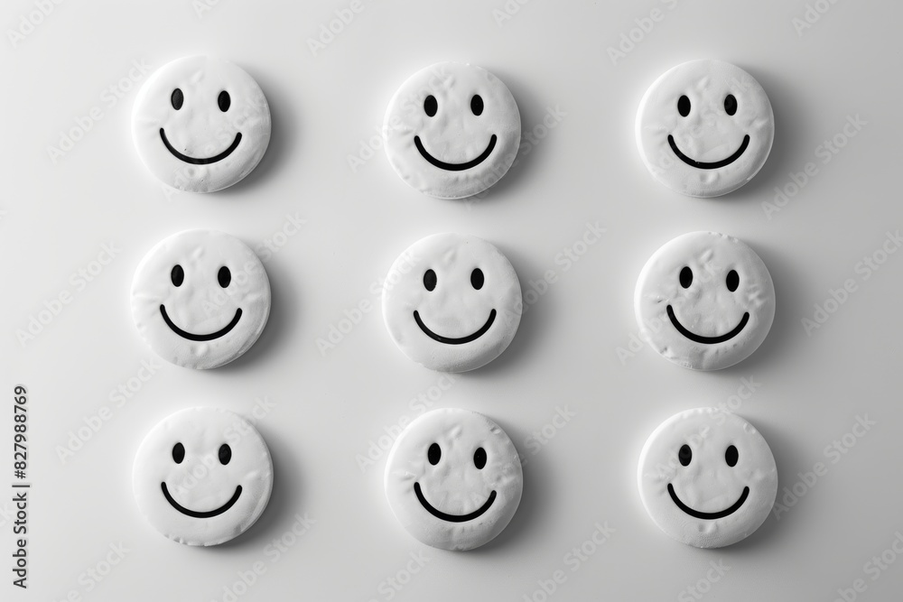 Monochromatic smiley buttons in sleek silver, offering a minimalist yet joyful aesthetic