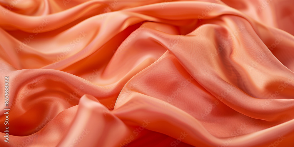 Obraz premium copper fabric with delicate folds. Silk satin fabric backdrop with copy space.