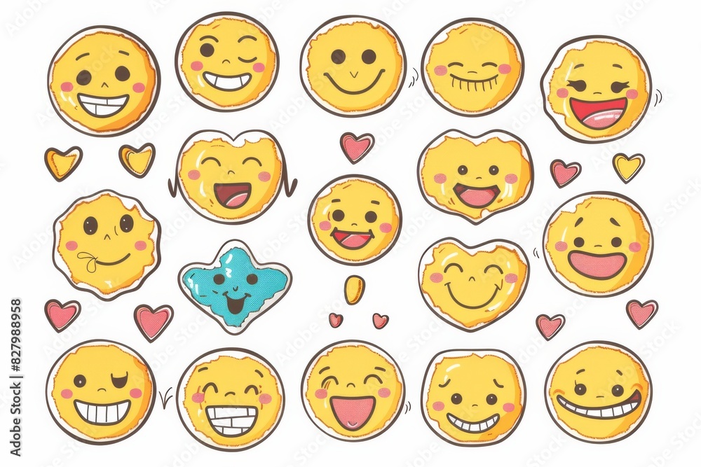 Extensive collection of smiley faces expressing a range of emotions, from love to laughter, ideal for expressive projects Extensive collection of smiley faces expressing a range of emotions, from love to laughter, ideal for expressive projects