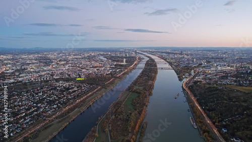 Evening aerial view of Vienna city, Austria. 2x speeded up from 30 fps.