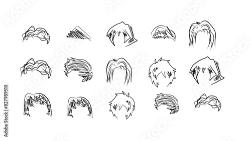 Set of hairstyles for Men. Collection of black silhouettes of hairstyles for men. Fashionable hairstyles. hair silhouettes, woman hairstyle icons set.