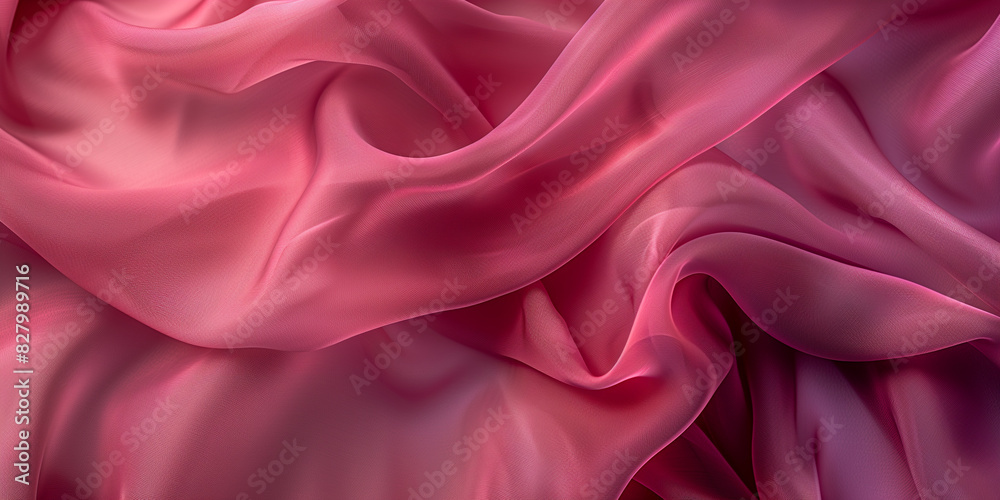 Fototapeta premium Magenta fabric folds texture. Silk satin fabric backdrop with copy space.