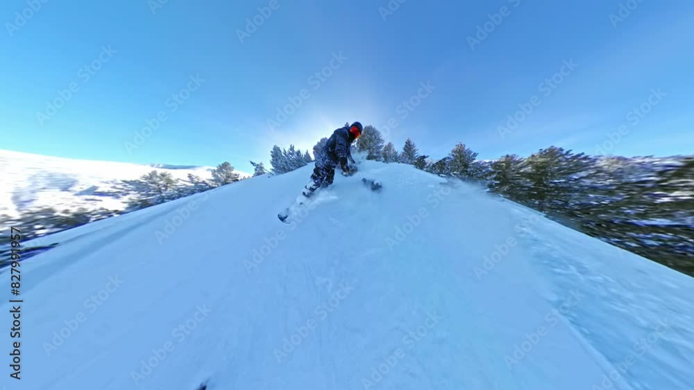 Snowboarder Speeding Down A Mountain Trees Winter Vacation Freedom Nature Snow Leisure 360 Wide Angle Slow Motion 8k Hdr Snowboarder Speeding Down A Mountain Trees Winter Vacation Freedom Nature Snow Leisure 360 Wide Angle Slow Motion 8k Hdr