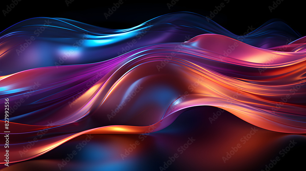 Colorful vibrant neon light stripes and dots, illuminated modern light waves, luminous lighttail stripes on a dark moody background, futuristic design, modern elegant light art