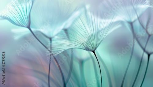 Abstract wallpaper Macro Shot of Dandelion Seeds with Soft Blue Lighting for Presentation