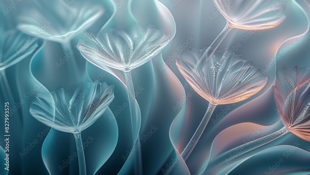 Naklejka premium Abstract wallpaper Macro Shot of Dandelion Seeds with Soft Blue Lighting for Presentation