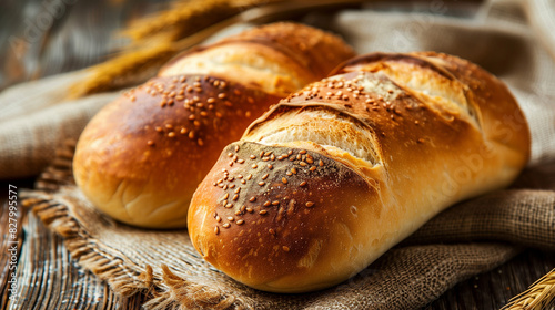 Two Loaves of Freshly Baked Bread with Sesame Seeds