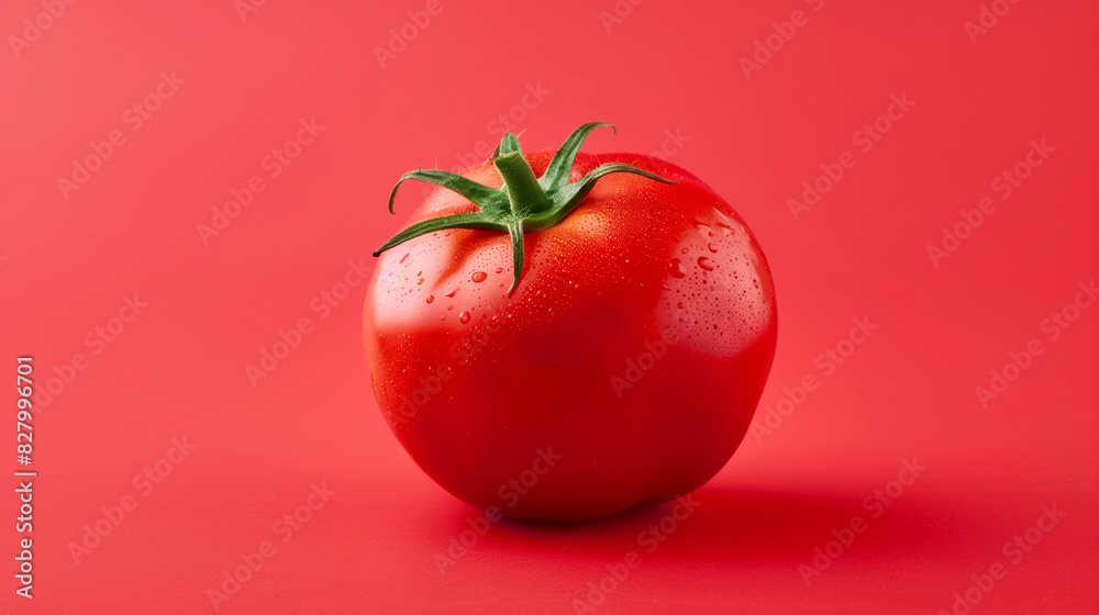 Fresh Tomato on Red Background with Copy Space Fresh Tomato on Red Background with Copy Space