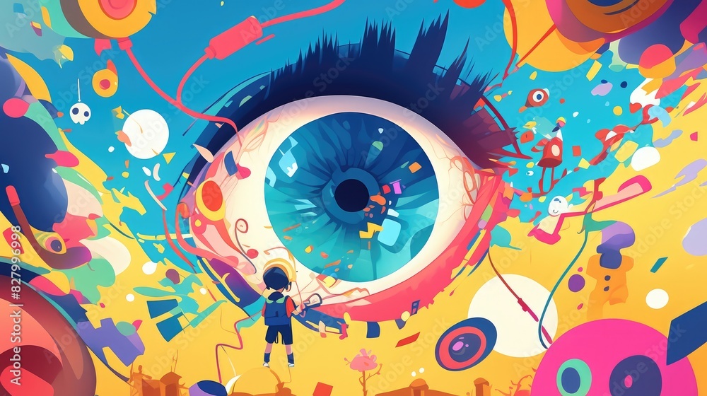 Immersed in the world of music through headphones the Eyeball Cartoon design concept comes to life Immersed in the world of music through headphones the Eyeball Cartoon design concept comes to life