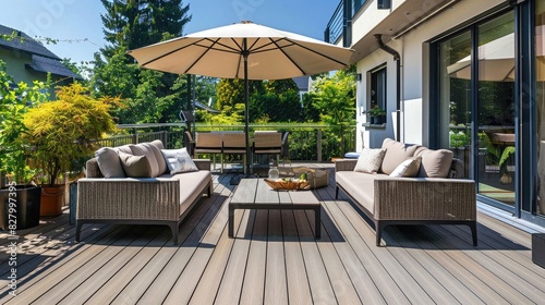 furnished outdoor terrace with wpc wood plastic composite decking boards