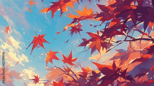 2d landscape with a backdrop of maple leaves