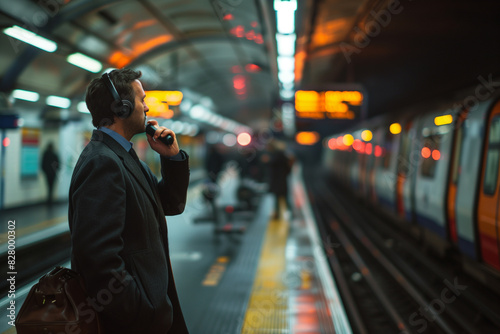 Man Talking on Cell Phone in Subway Station