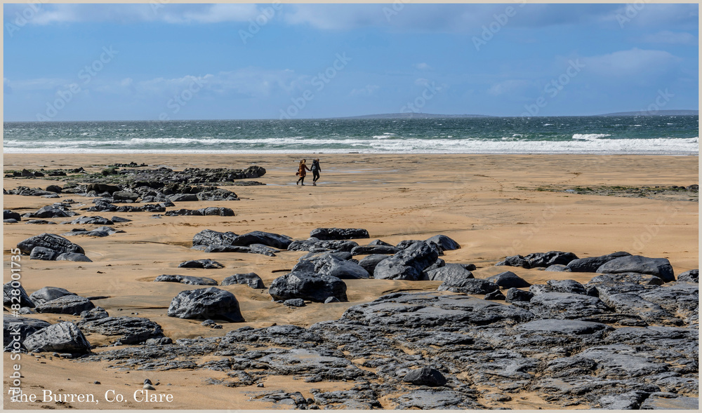 Fototapeta premium Irish beach in County Clare with unusual black rocks