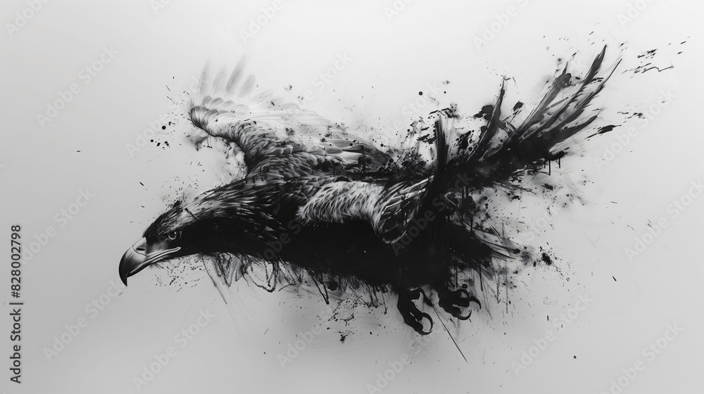 Abstract ink illustration of a eagle black and white background Abstract ink illustration of a eagle black and white background