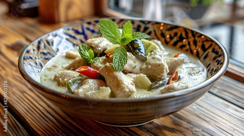 Delicious Thai Green Curry - Gaeng Keow Wan Gai - Flavorful Thai Dish with Chicken in Green Curry Sauce - Generative AI photo